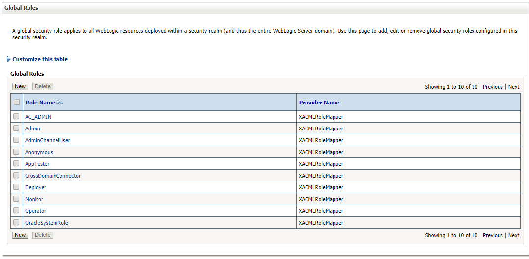 Global Roles screen Global Roles screen